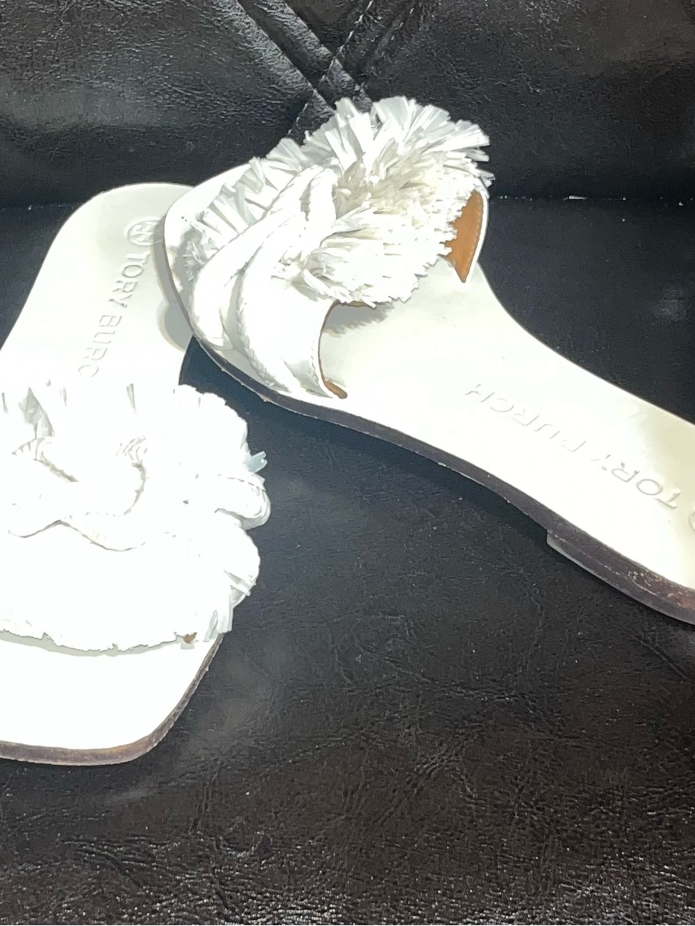 Tory Burch Womens Rope Flat Slide Sandals White Womens Size 7.5M Classic Leather - Picture 2 of 5